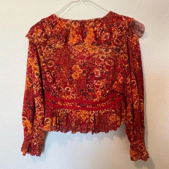 nwt red & orange floral free people top/ free people blouse - Picture 3 of 3